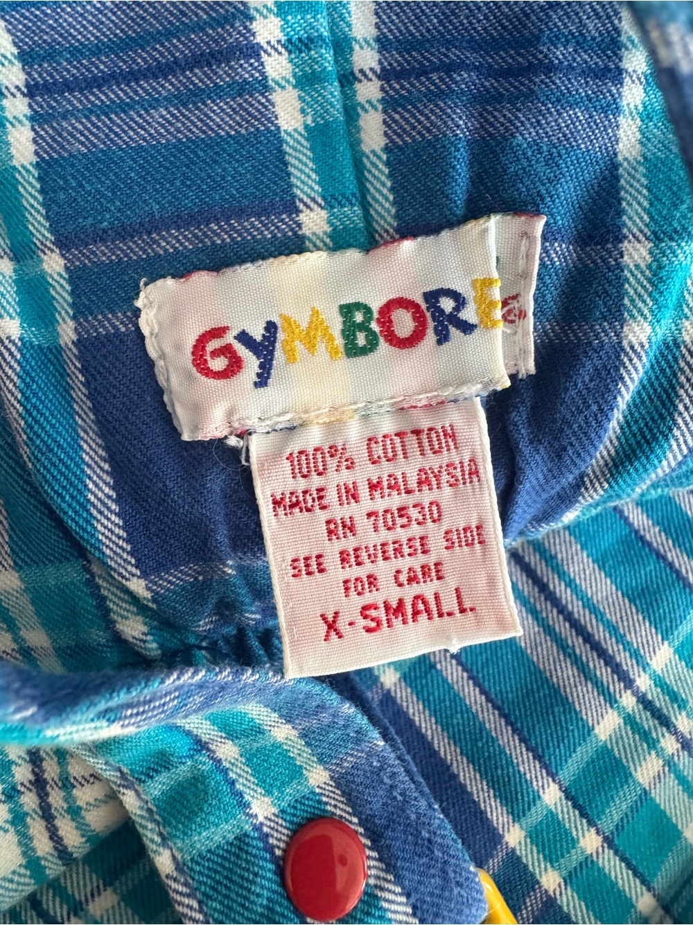 Vintage Gymboree Blue Plaid Overalls with Yellow Button Accents - Picture 5 of 8